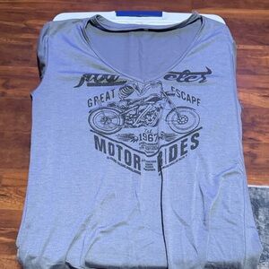 Gray V-Neck Motorcycle Graphic Tee